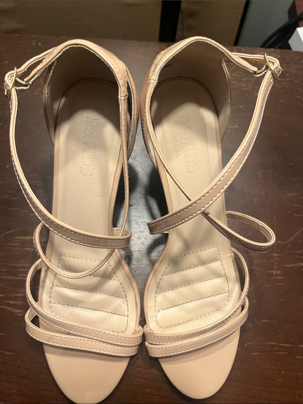 David's Bridal Blush Nude Strappy Ankle Wrap Heels